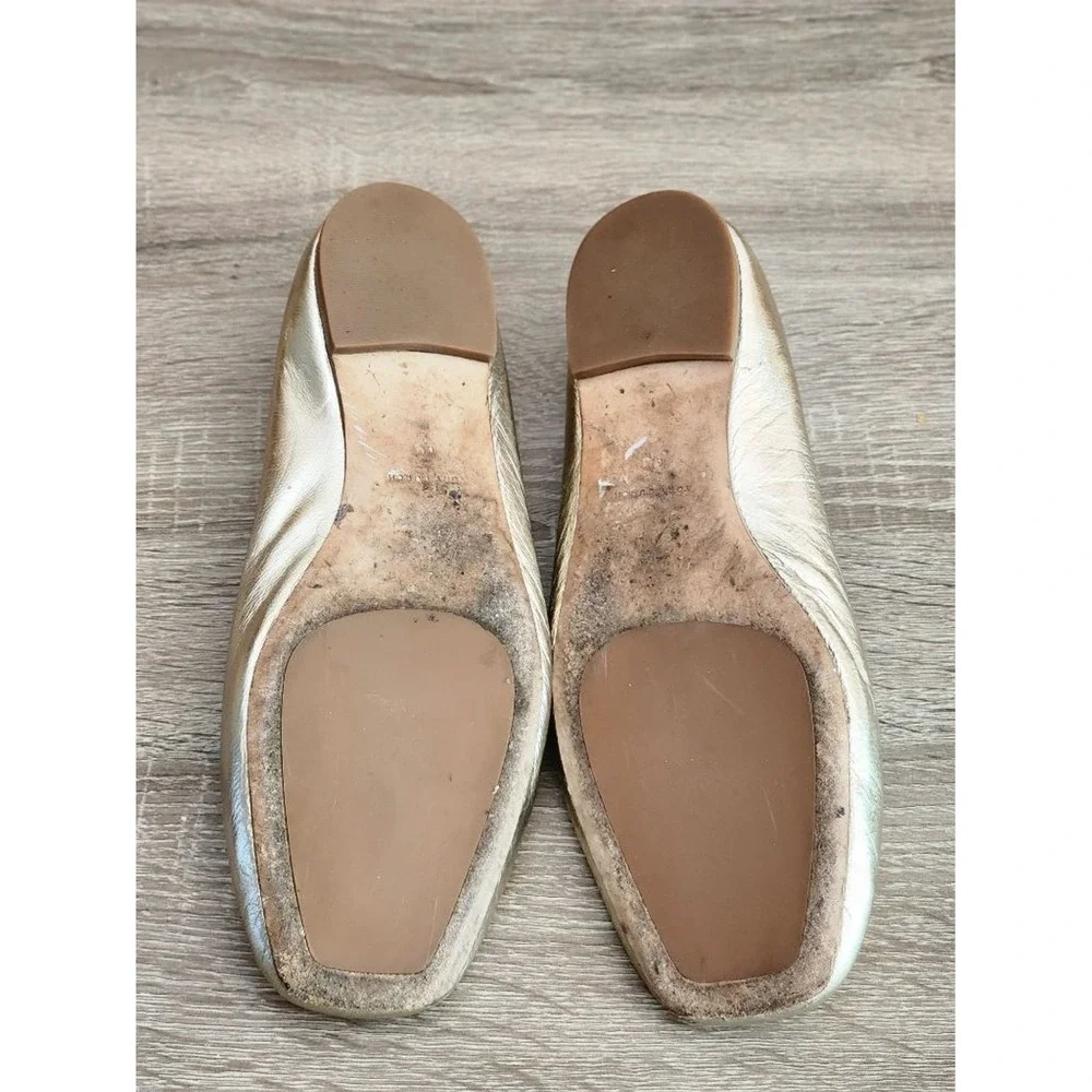 TORY BURCH Gold Square Toe Ballet Flats Logo Size 6